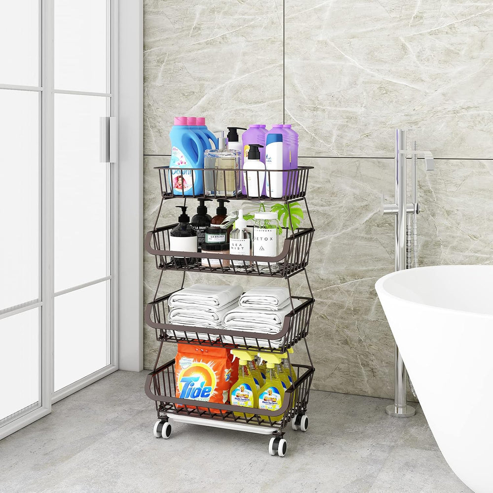 Fruit Vegetable Storage Basket for Kitchen - 4 Tier Stackable Metal Wire Bask...