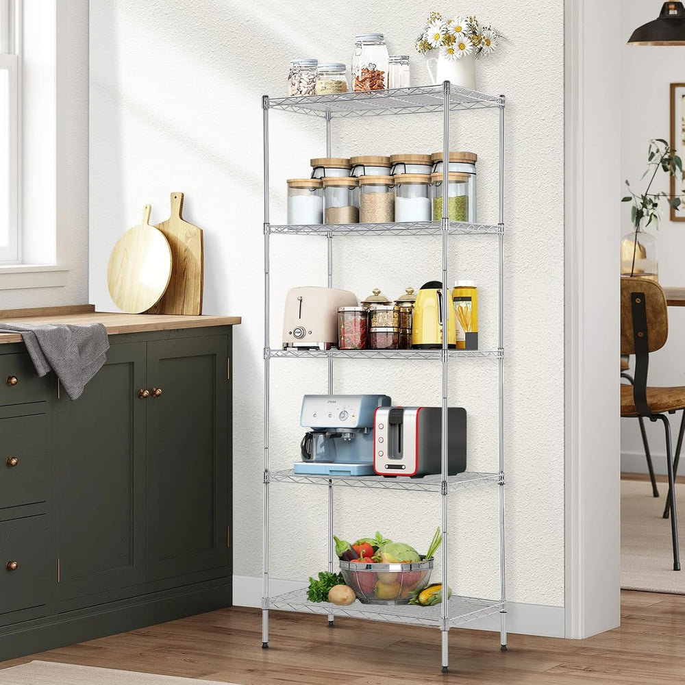 5-Tier Metal Shelving Unit, 750 lb, 24 x 14 x 60 in, Chrome