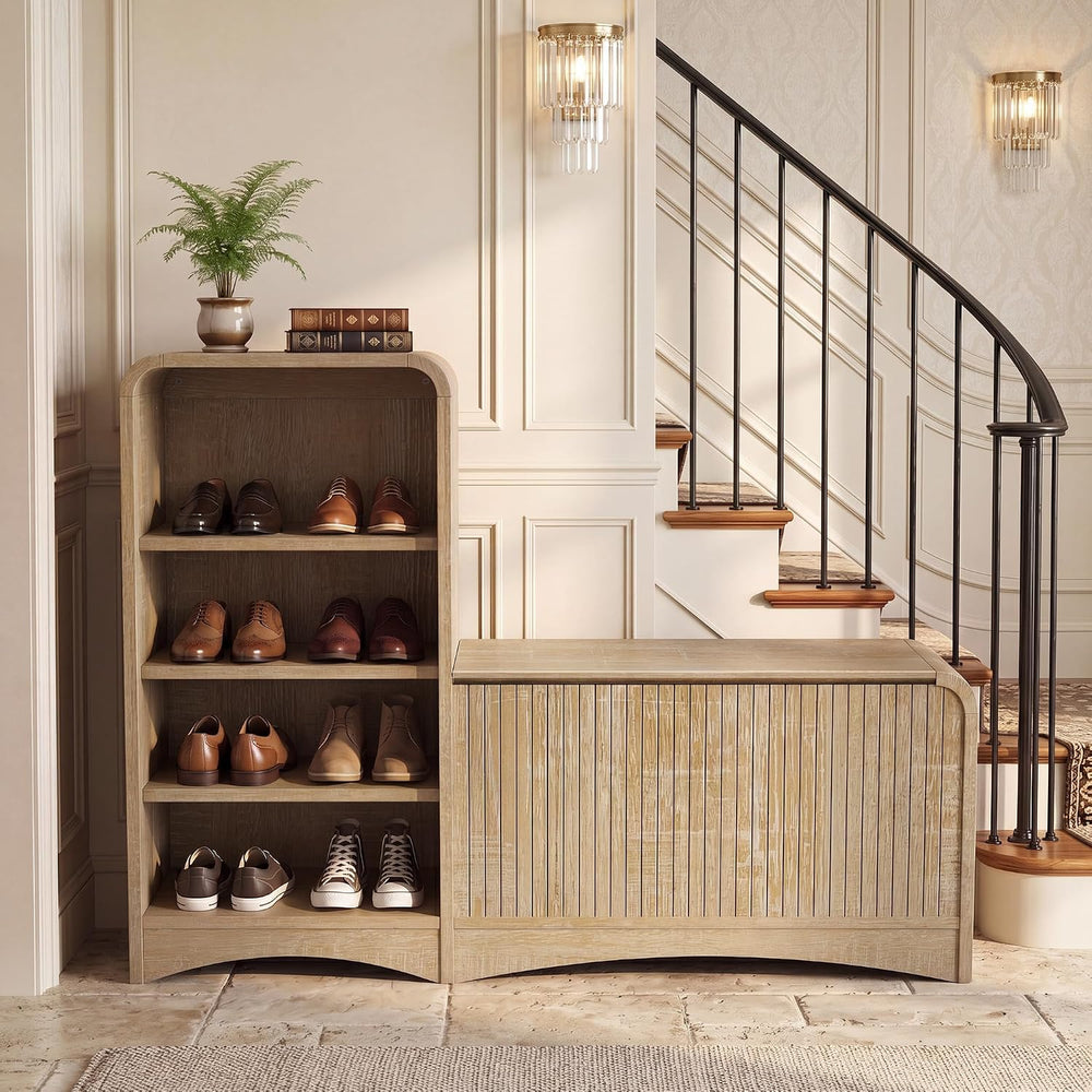 L-Shaped Flip-Open Shoe Storage Bench, Natural