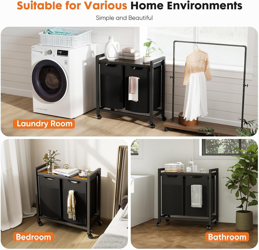 NEWBULIG Rolling Laundry Hamper with Removable Pull-Out Bag, Freestanding Clo...