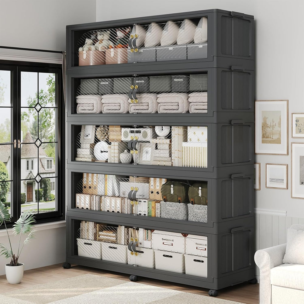 1600QT Extra Large Stackable Storage Bins with Lid, 400Gal Plastic Closet Org...