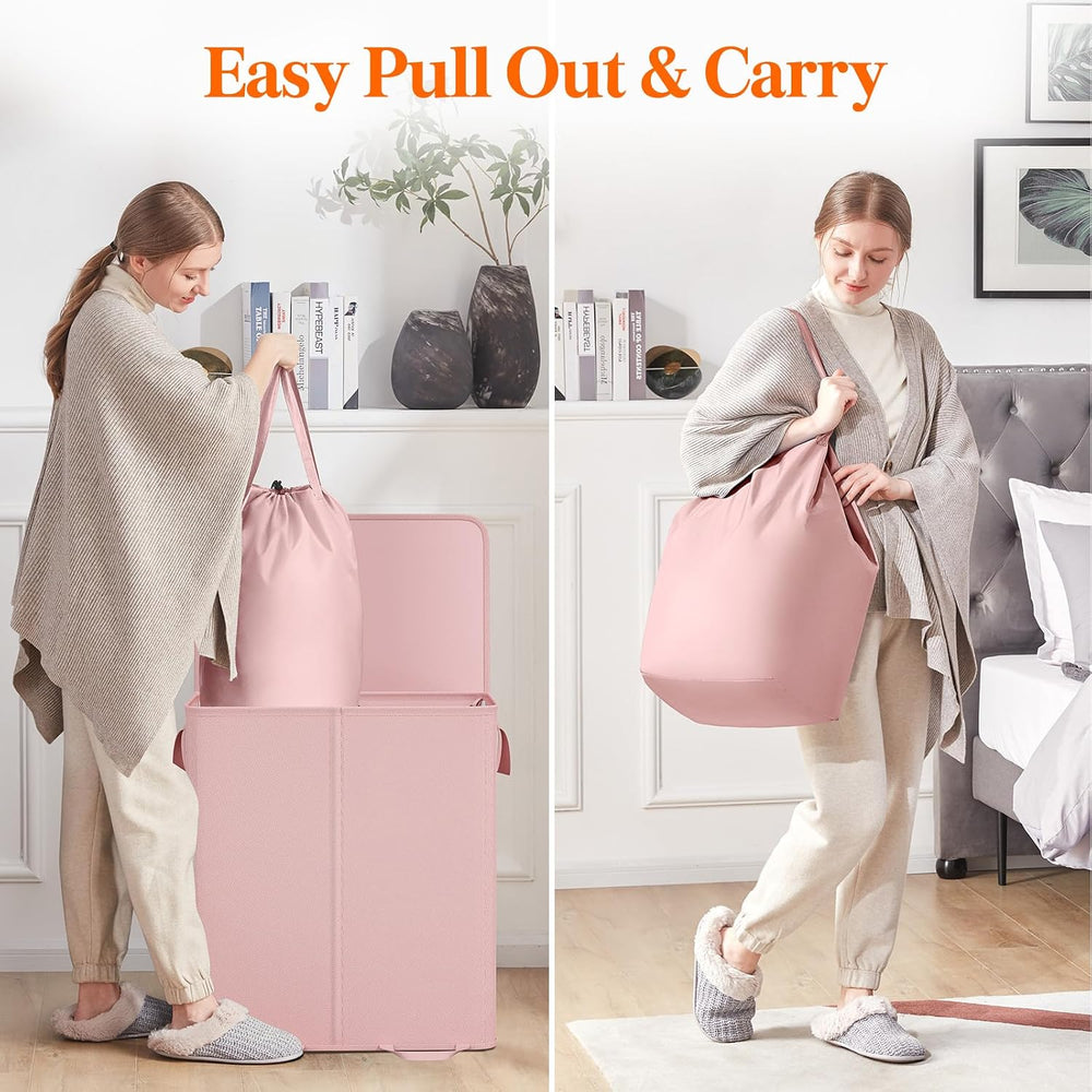 Lifewit Double Laundry Hamper with Lid, Removable Laundry Bags, Pink