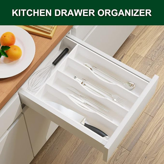 Bellsal White Utensil Organizer 10 Inch Silverware Tray - Image 2
