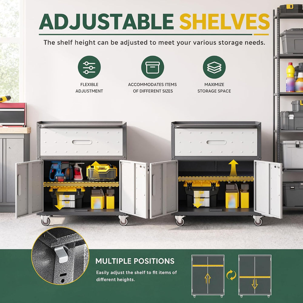 SAWJEC Rolling Tool Cabinet with Wheels, 1-Drawer Locking Steel Cabinet