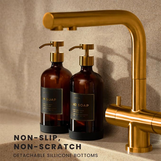 16oz Glass Soap Dispenser with Stainless Steel Pump, 21 Waterproof Labels - Image 2