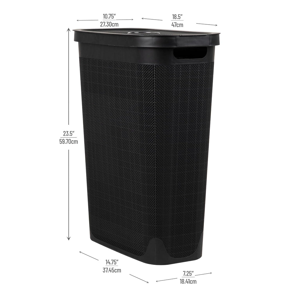Mind Reader Slim Laundry Hamper with Lid, 40L Clothes Basket, Linen Design, P...