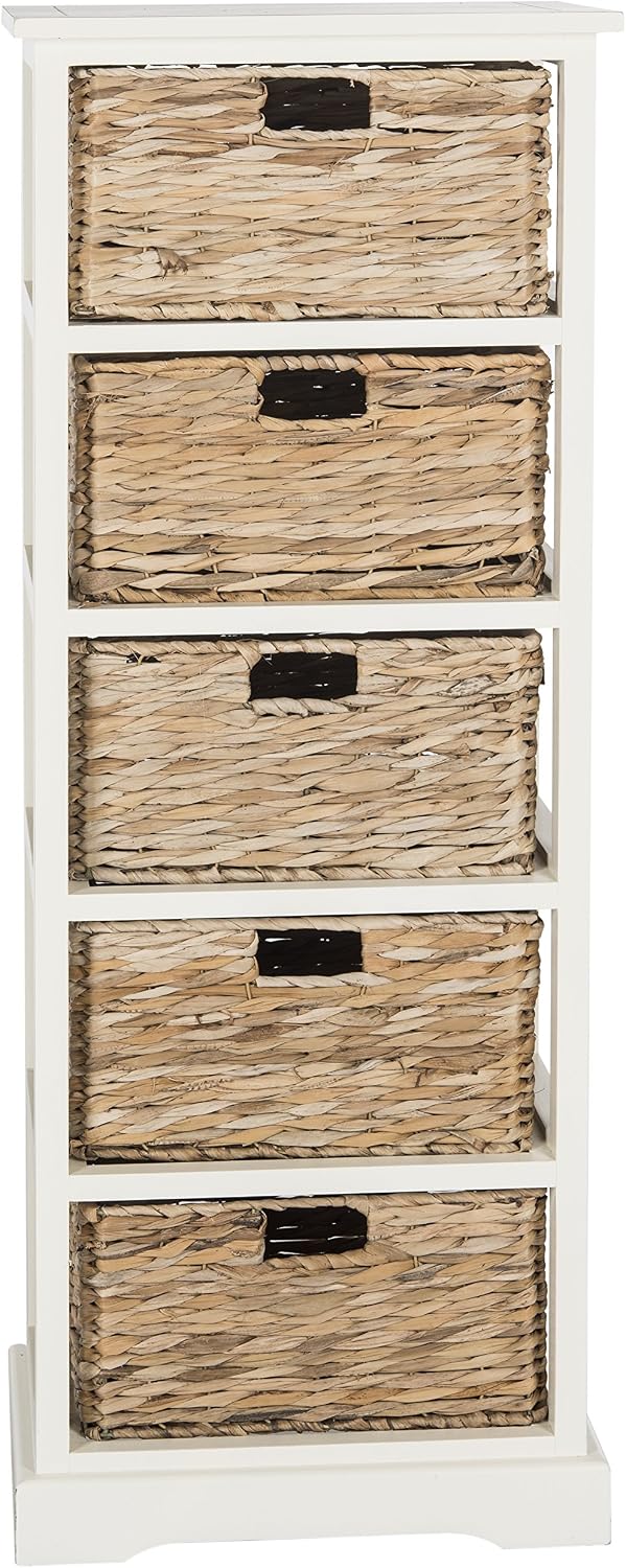 SAFAVIEH Vedette 5-Basket Wood Dresser Chest, 46" Vintage White AMH5739B