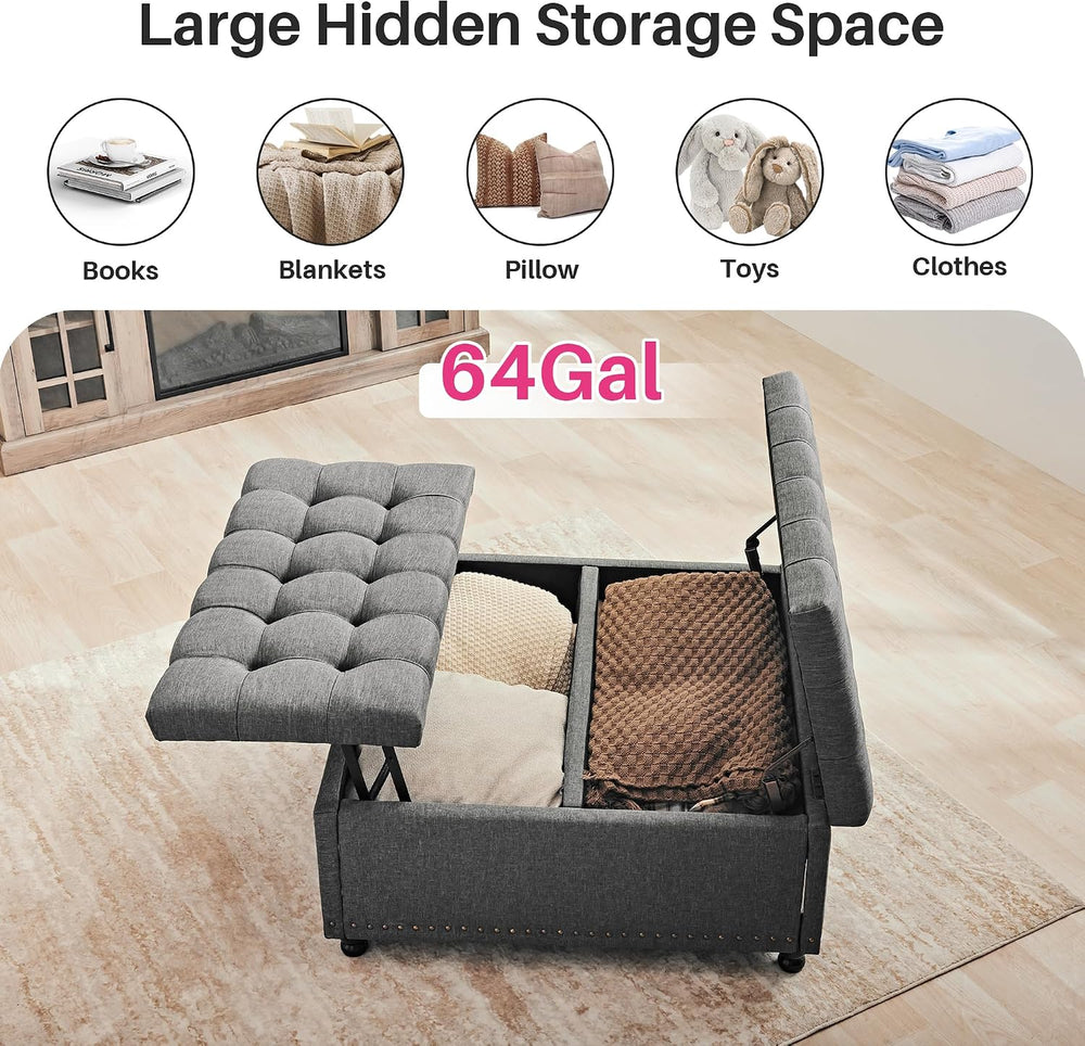 Redlife 35 Inch Large Square Storage Ottoman, Coffee Table Ottoman, Linen