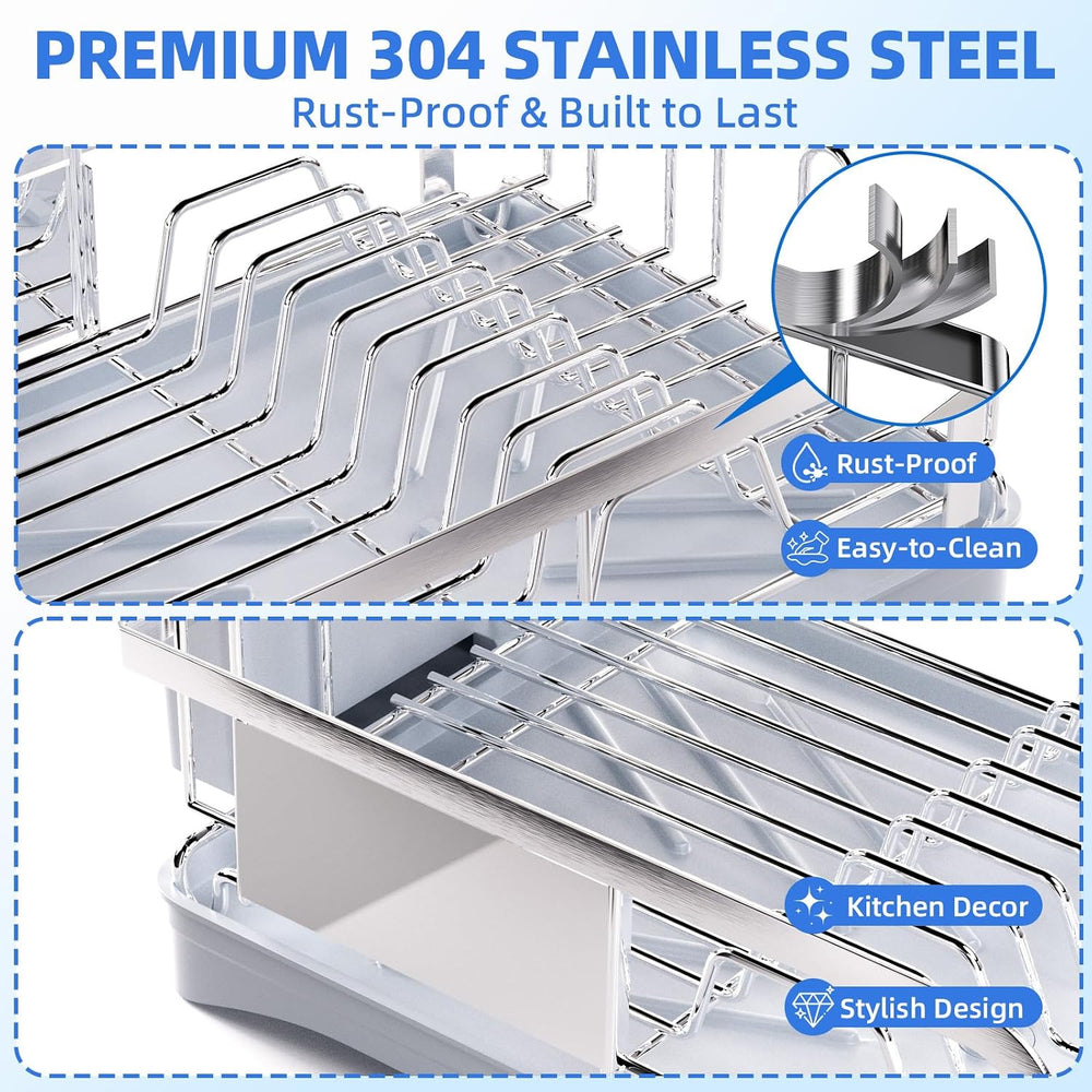Godboat Dish Drying Rack -304 Stainless Steel Dish Rack for Kitchen Counter