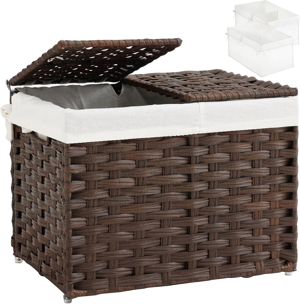 SETVSON Storage Basket with Lid, 2-Lid PE Rattan Storage Bin, Brown