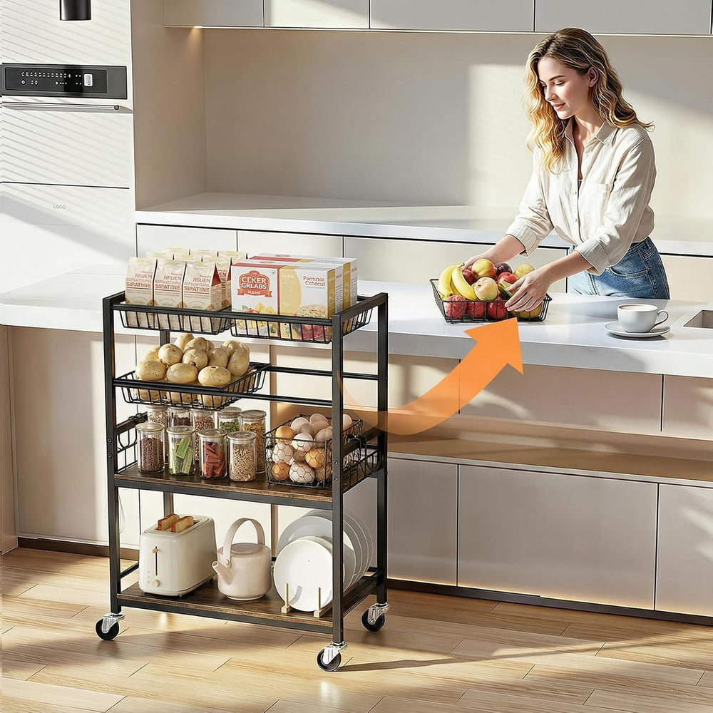 Fruit Vegetable Storage Cart, 4 Detachable Basket