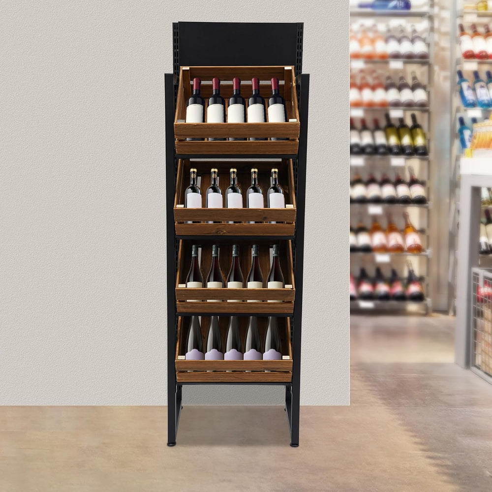 Market Retail Display Rack 4-Tier 52x35x160cm, with 4 Baskets, Wood & Iro...
