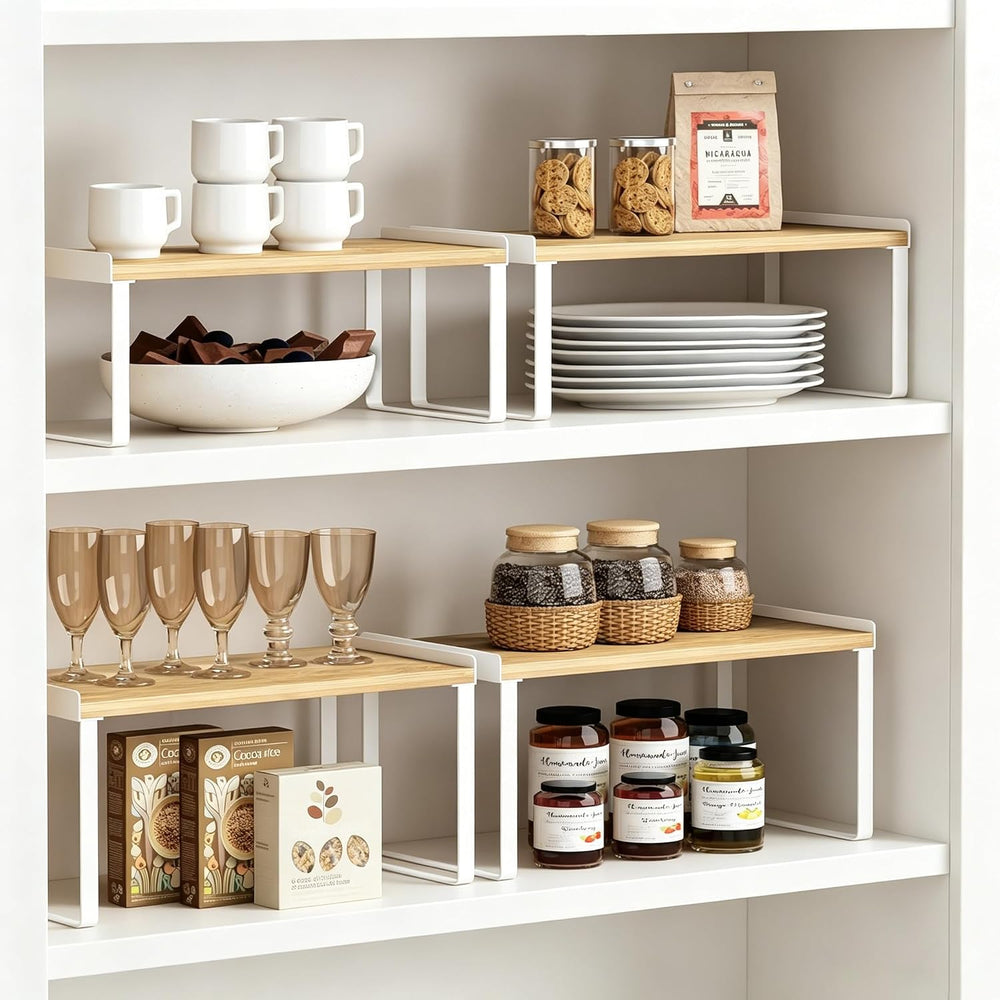 Goozii 4 Pack Stackable Cabinet Shelves Organizer, Shelf Rack with Anti-Fall ...