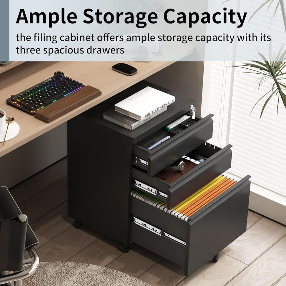 Approgreent 3 Drawer File Cabinet for Home Office, Under Desk Mobile Filing C...