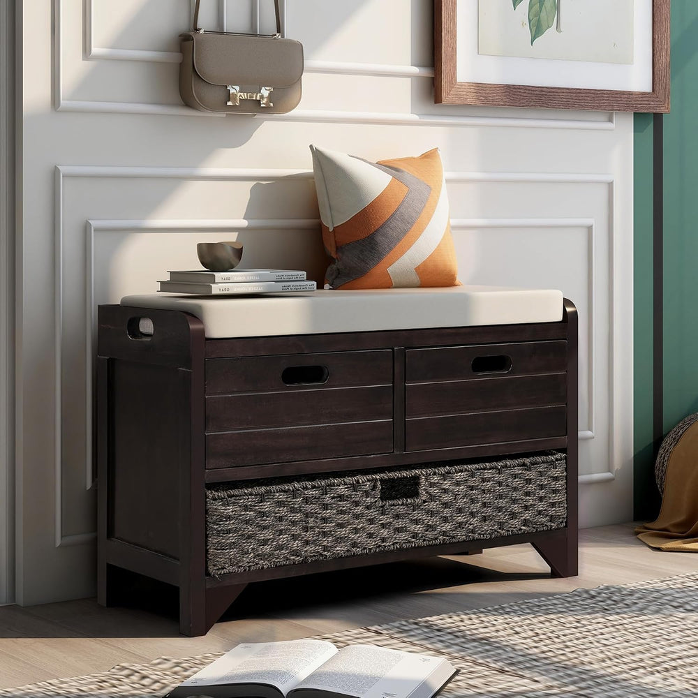 SOFTSEA Storage Bench Upholstered Storage Ottoman with Removable Basket and 2...