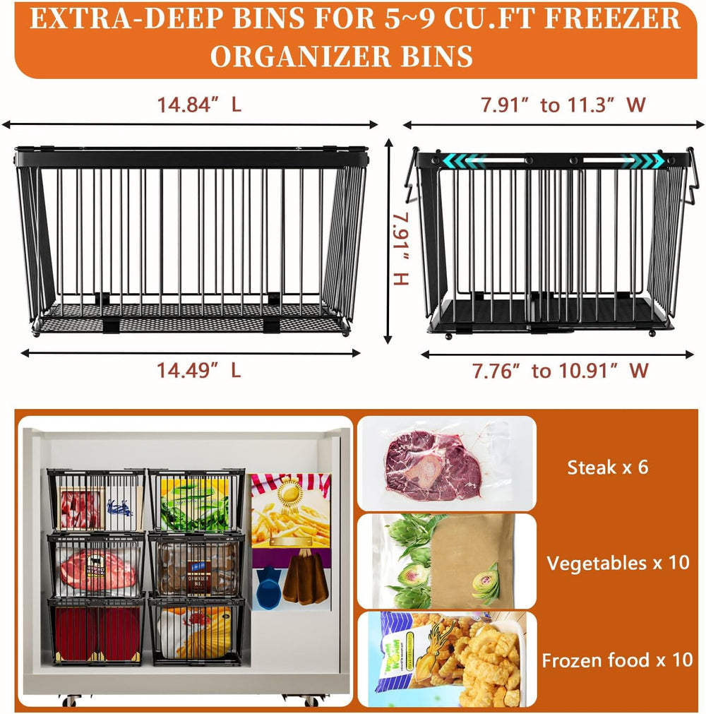 Large Freezer Organizer Bins for 5 to 9 Cu.Ft,Leak-Proof Bottom,4Pack