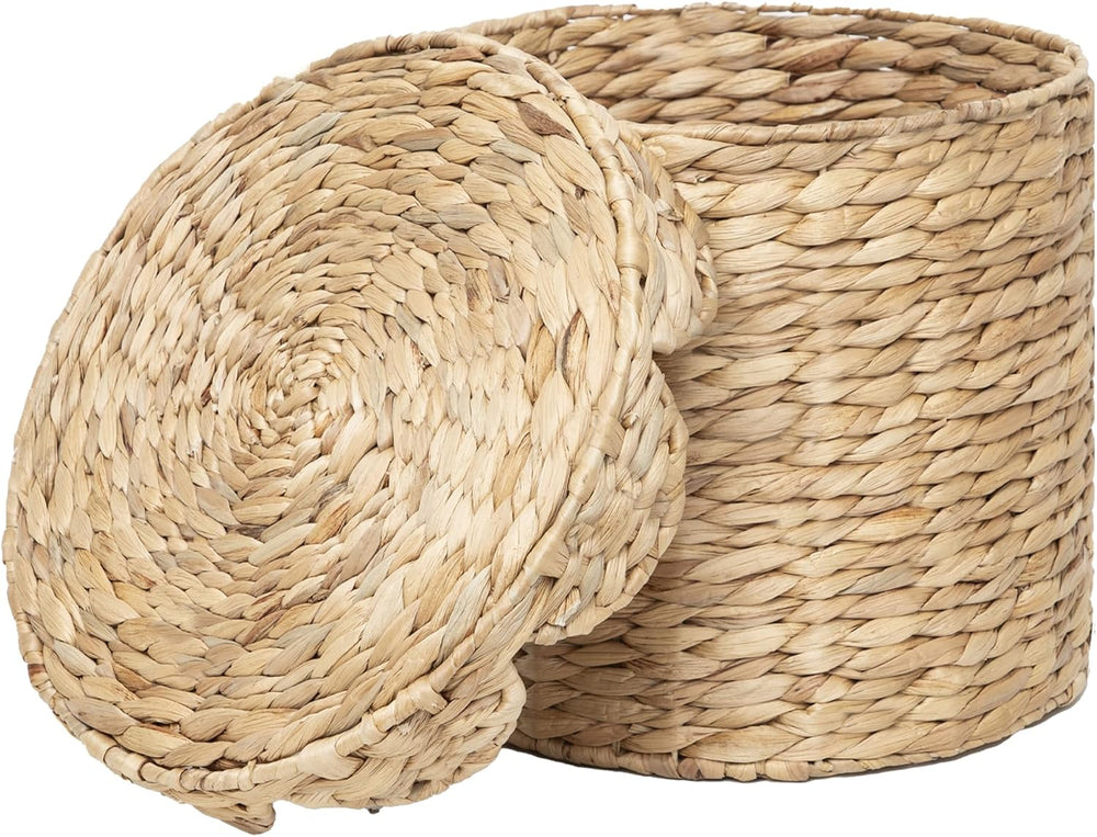 Small Round Water hyacinth Wicker Laundry hamper basket with lid