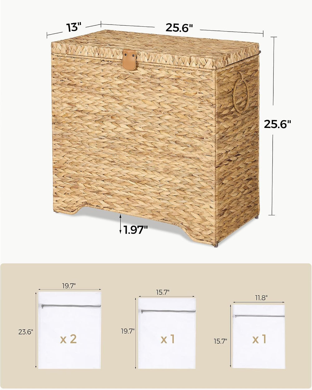 130L Wicker Laundry Hamper, 3-Section Laundry Basket with Lid