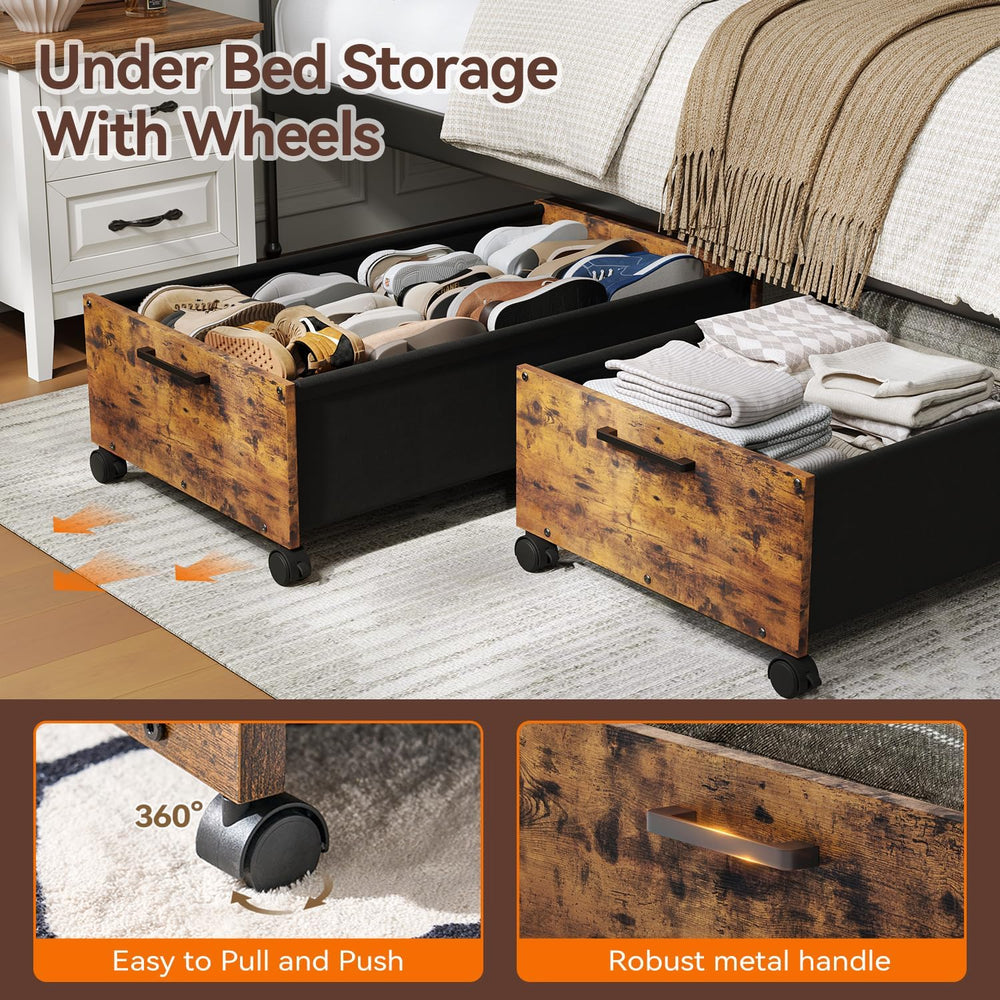 FOUCSSOMEI Under Bed Storage with Wheels, Wooden Under Bed Drawers On Wheels,...