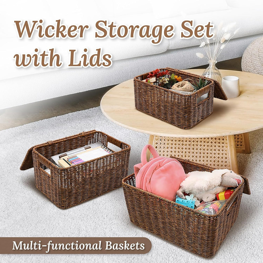 WeeNest Baskets with Handles, Wicker Storage, Shelf Boxes for Organizing, Sta...