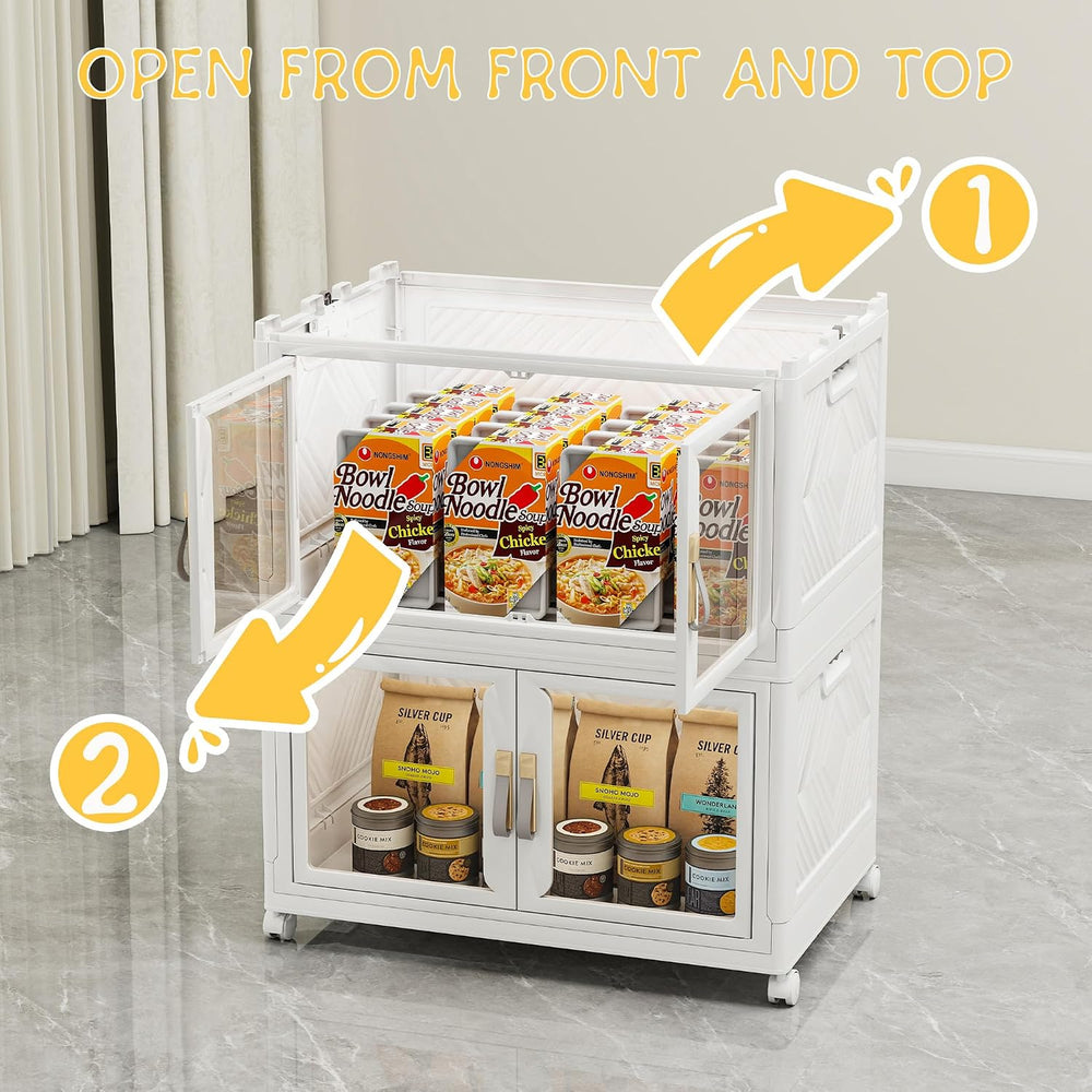 Stackable Storage Bins with Doors & Lids & Wheels,