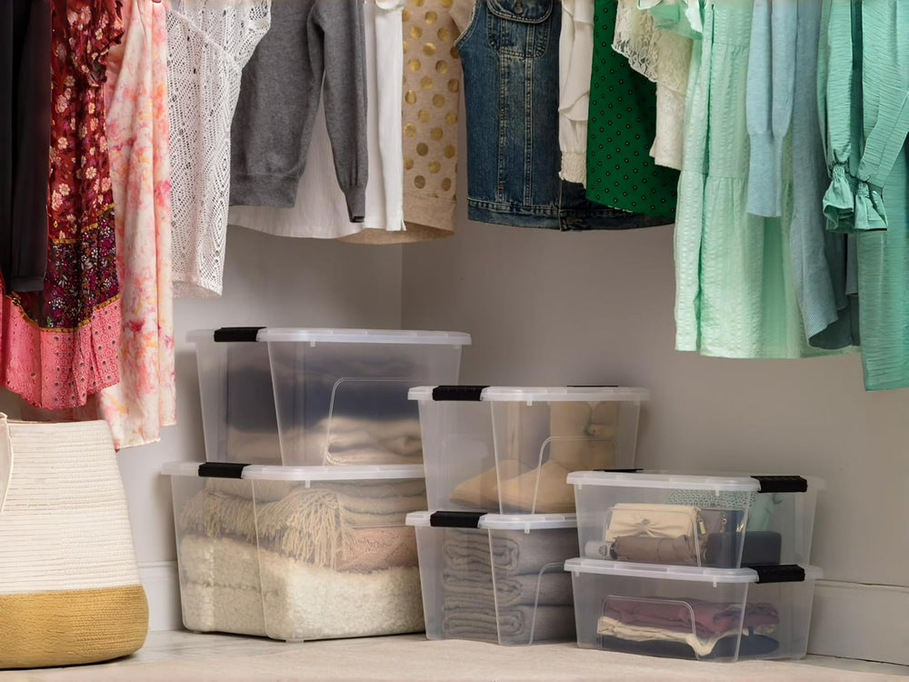 4 Pack 32 Qt Plastic Storage Bins with Lids, Large Stackable Clear Containers...