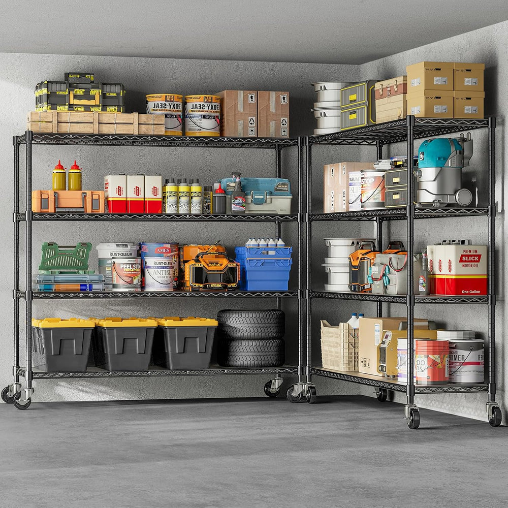76.77" H Storage Shelves 1500LBS Metal Shelving Unit with Wheels, Adjust...