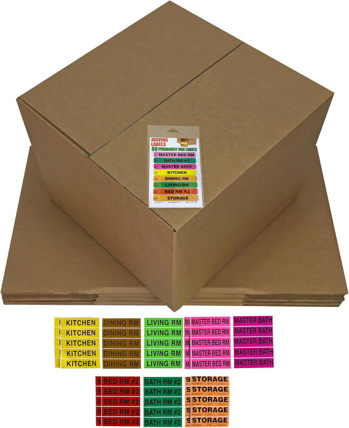 Extra Large Corrugated Moving Boxes, 23"x23"x16", 5 Pack, 60 Moving Labels, for Packing, Storage & Moving, for Fragile