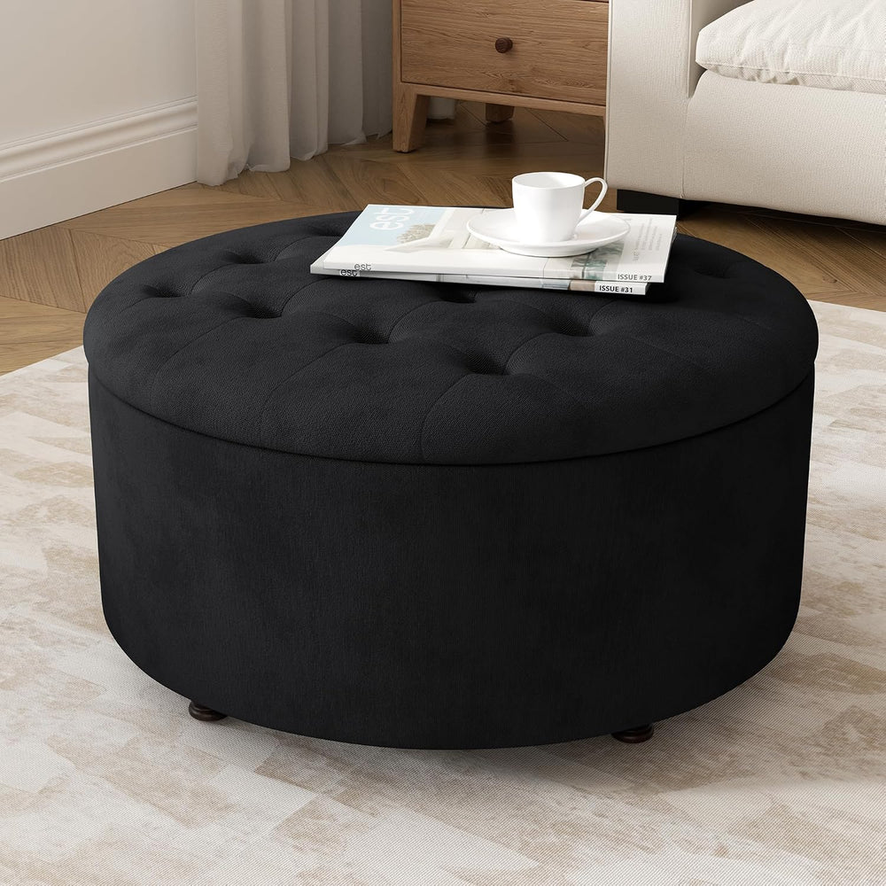 30 Inch Round Storage Ottoman,Modern Tufted Ottomans,Circular Coffee Table wi...