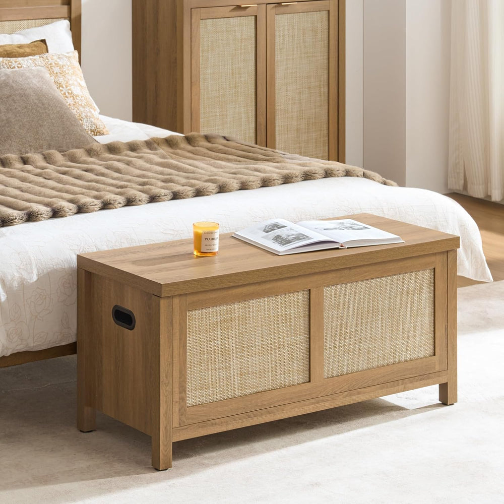 SICOTAS Rattan Storage Chest 39.4" Storage Bench for Bedroom