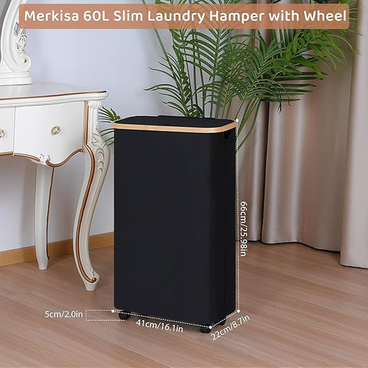Slim Laundry Hamper with Wheels, Narrow Hampers - Image 2