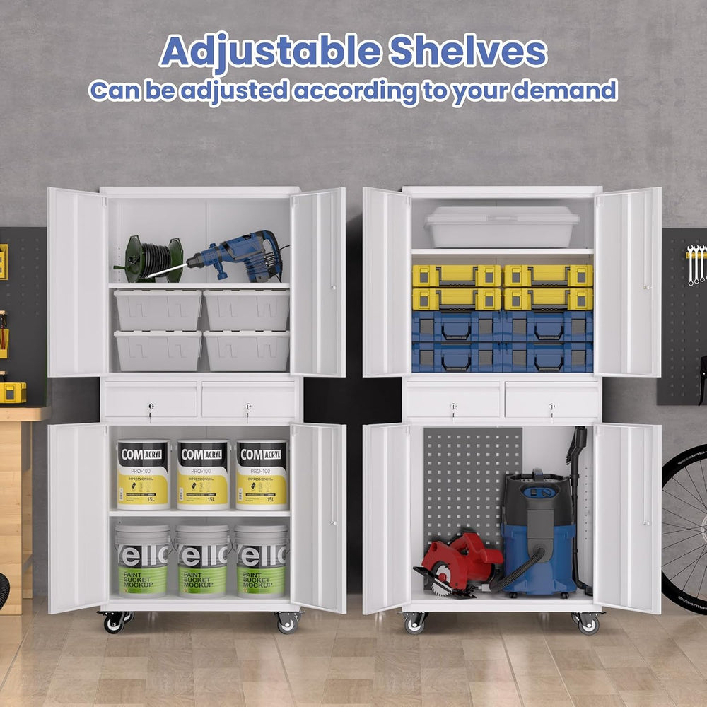 Metal Storage Cabinet with Wheels, 72” Rolling Garage Organizer with Locking ...