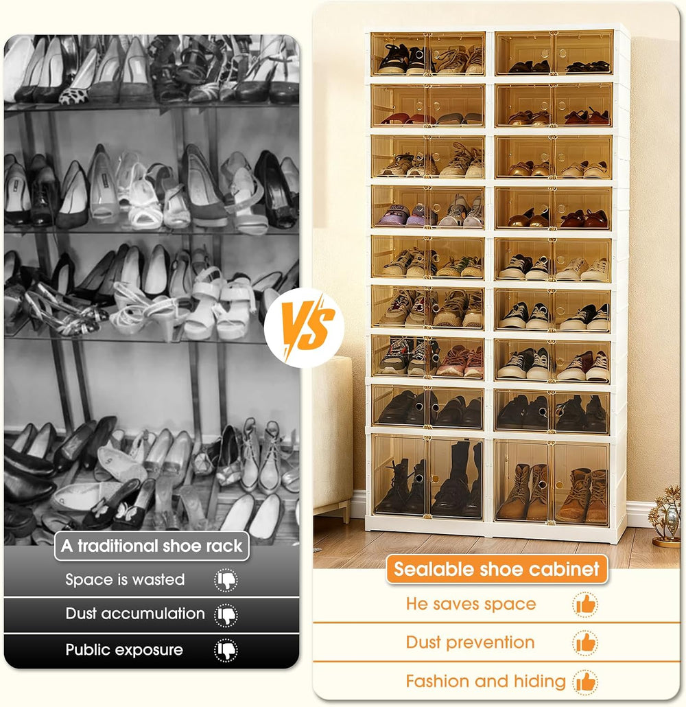 36Pairs Folding Shoe Rack Storage Device,Large Plastic Folding Shoe Cabinet