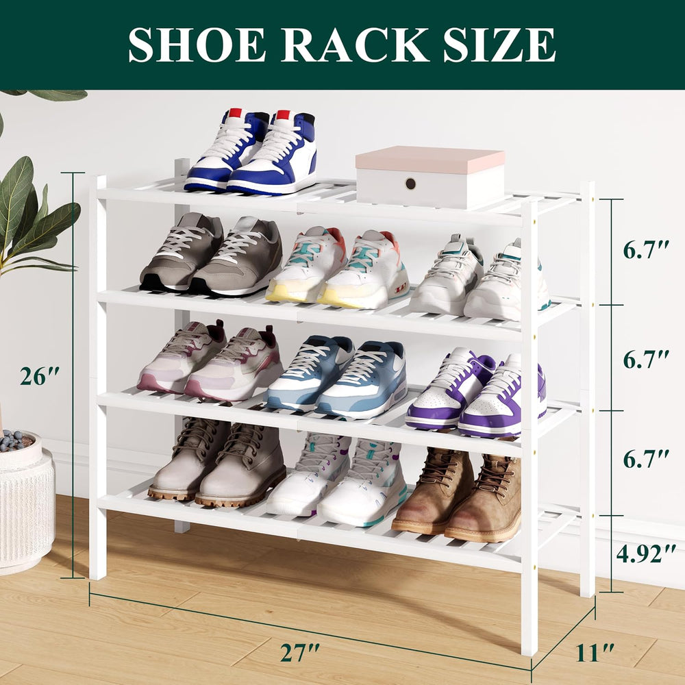 Smiry Bamboo Shoe Rack for Closet, 4 Tier - 26.77" Wide, White