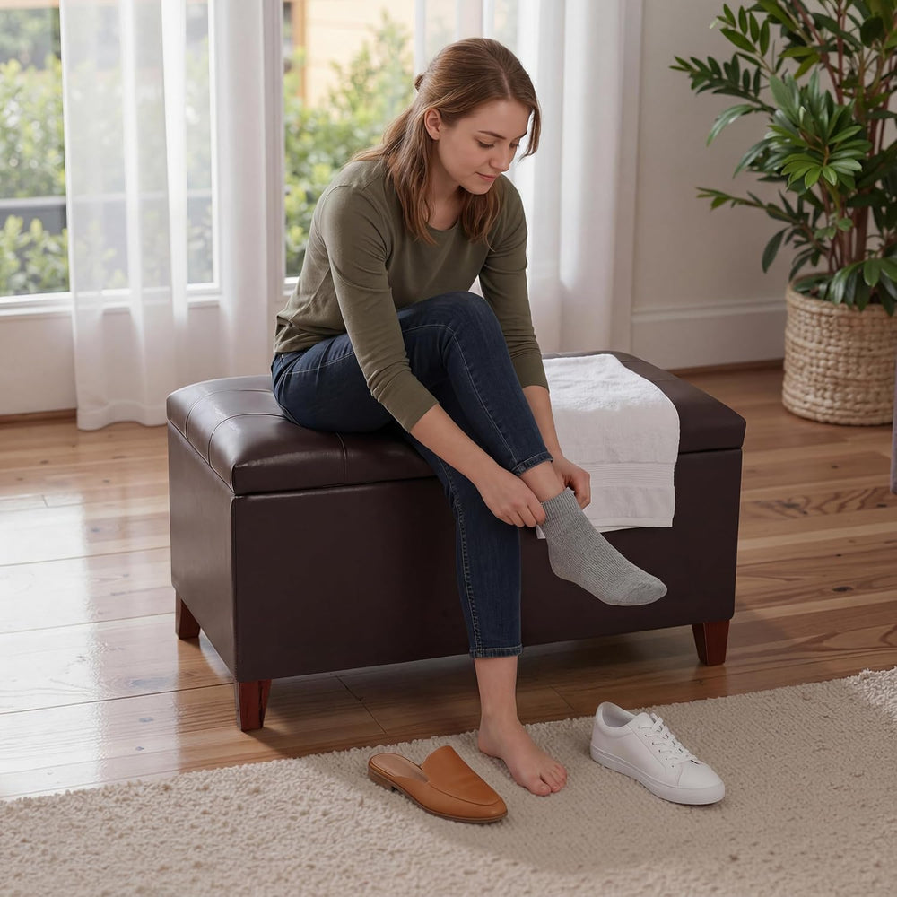 Joveco Storage Ottoman Bench, 33 Inches Faux Leather Rectangle Tufted Foot St...