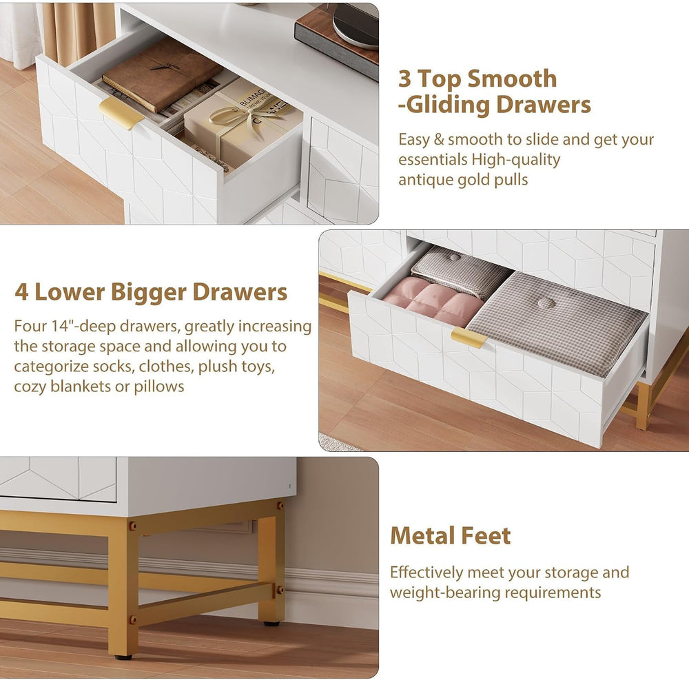 GAOMON 7 Drawer Dresser, White Modern 54" Large Dresser for bedoom