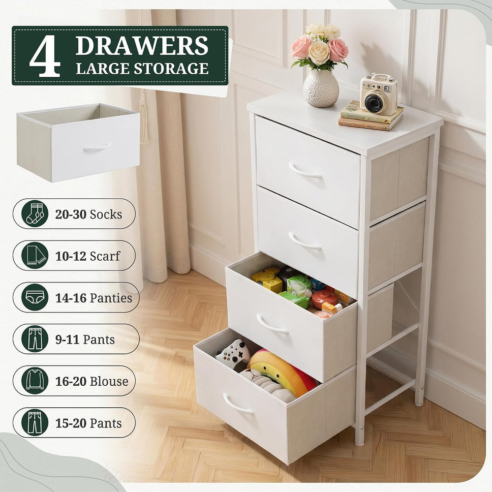 4 Drawers Dresser for Bedroom Fabric Storage Tower with Wooden Top