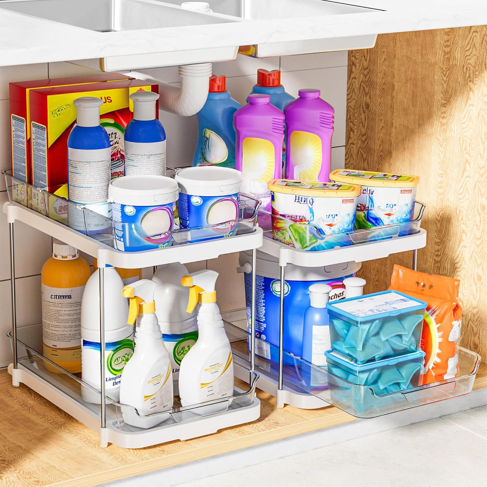 Delamu 2-Tier Multi-Purpose Bathroom Under Sink Organizers and Storage, Stack...