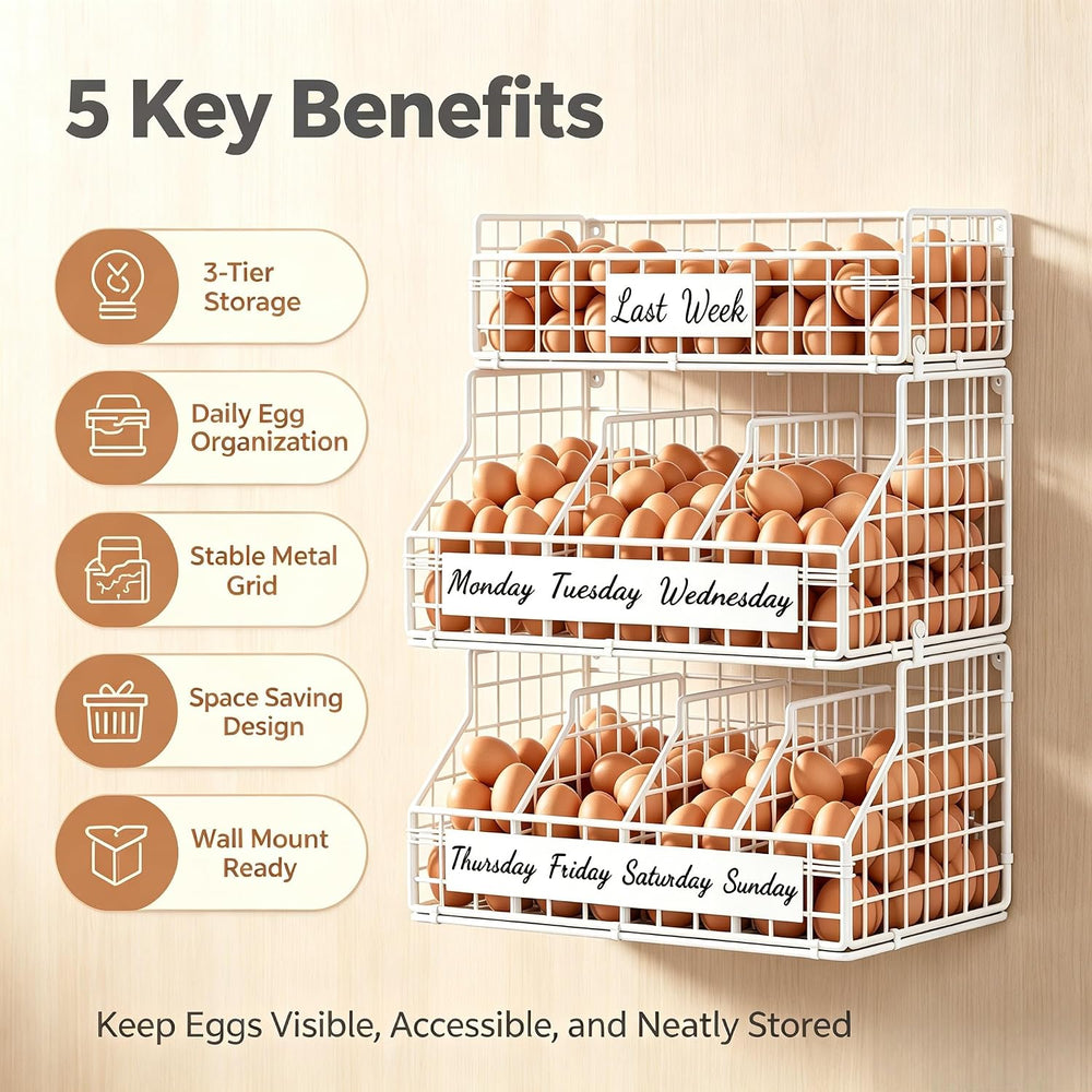 Egg Holder Countertop, Large 3T Chicken Egg Basket for Gathering Fresh Eggs