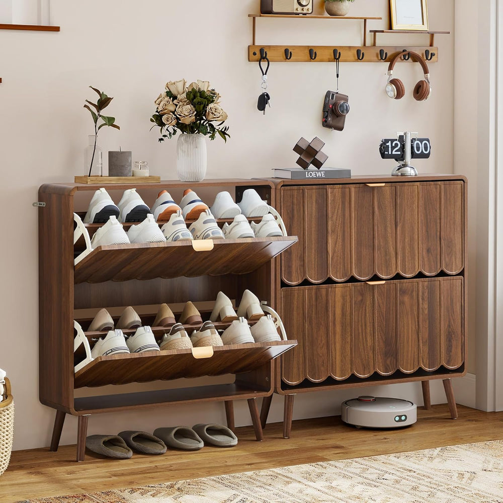 ORRD Shoe Storage Cabinet for Entryway with 2 Flip Drawers Set of 2, Freestan...