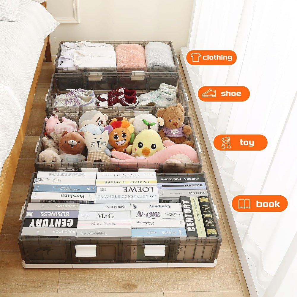 Under Bed Storage Containers with Wheels - Stackable, Foldable Plastic Storag...