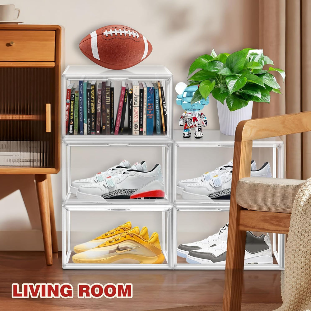 12 Pack Clear Plastic Shoe Organizer, Acrylic Magnetic Door, Fit Size 12