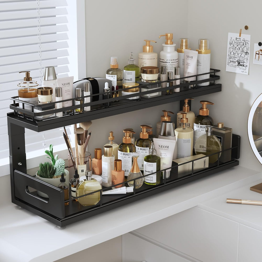 Under Sink Organizer Upgrade To Professional Rails,2-Tier Dual Pull Out Cabin...