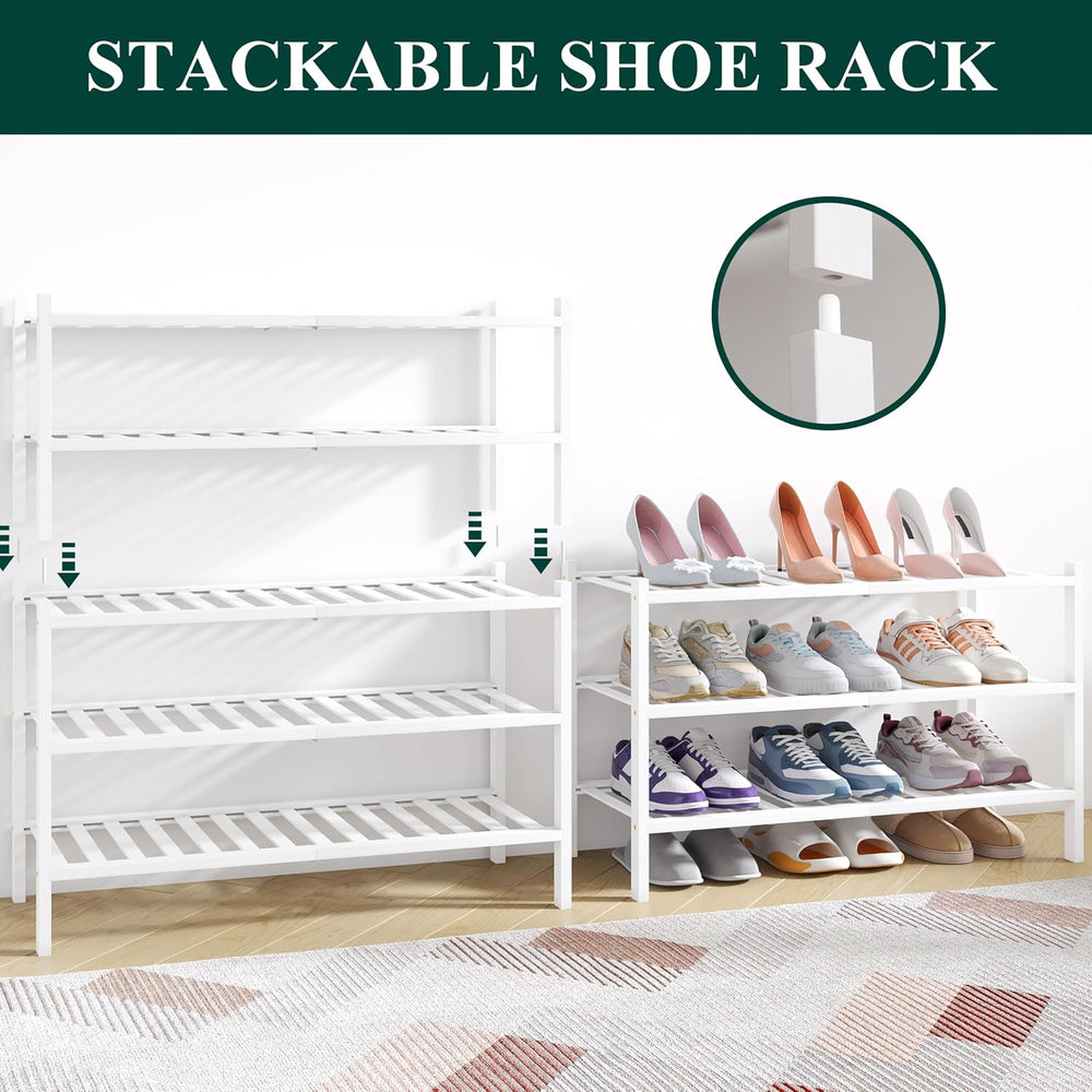 Smiry Bamboo Shoe Rack for Closet, 4 Tier - 26.77" Wide, White
