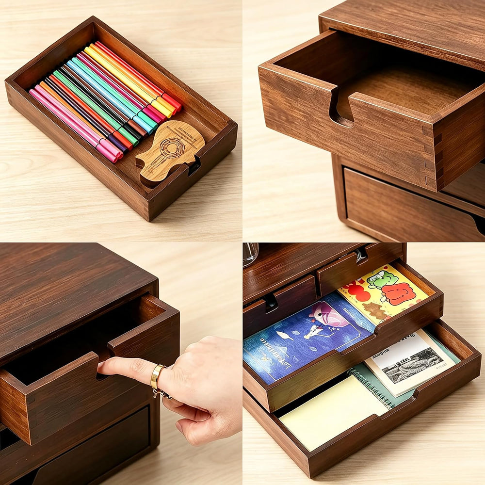 DEAYOU Bamboo Desk Organizer, 100% Natural Bamboo Desktop Drawer Organizer, D...