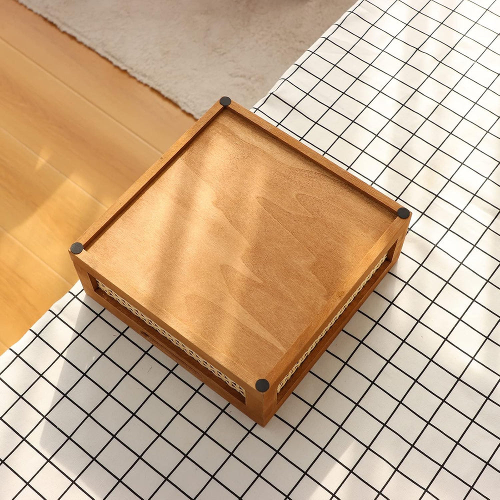 Woven Wooden Basket Wood Storage Crate Box, Bamboo Basket with Built-In Handl...
