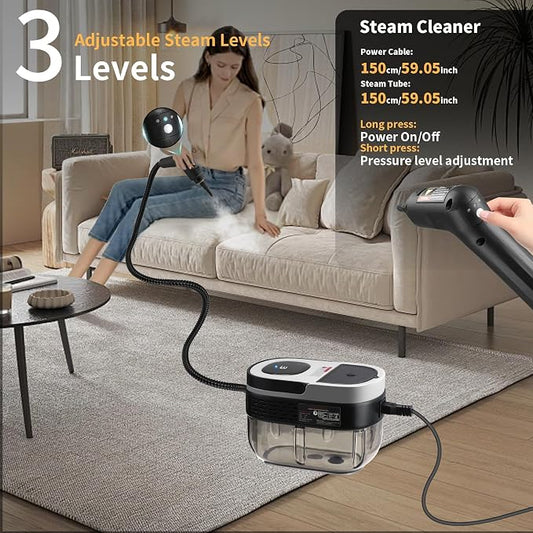 Steam Cleaner, 3-Level Adjustable Handle, 15s Heat-Up, 1.69 Quarts Tank - Image 2
