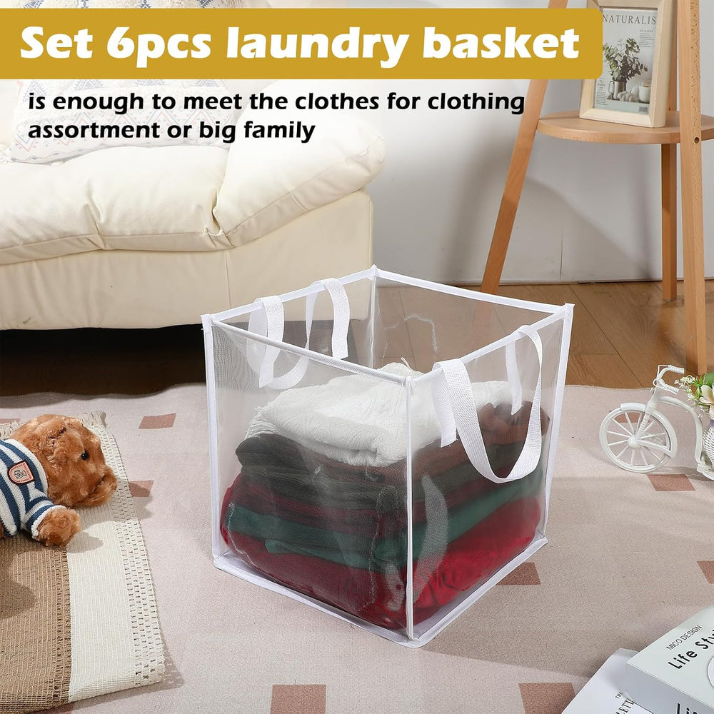 Zopeal 6 Pack Collapsible Mesh Laundry Basket, White, Single-layer