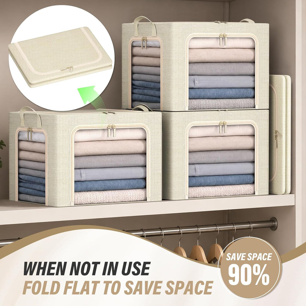 Furnhome 3-Side Access Clothes Storage Bins with Metal Frame, Foldable Fabric...