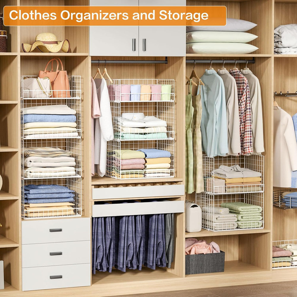 4 Tier Stackable Closet Organizers and Storage Shelves, Foldable Closet Shelf...